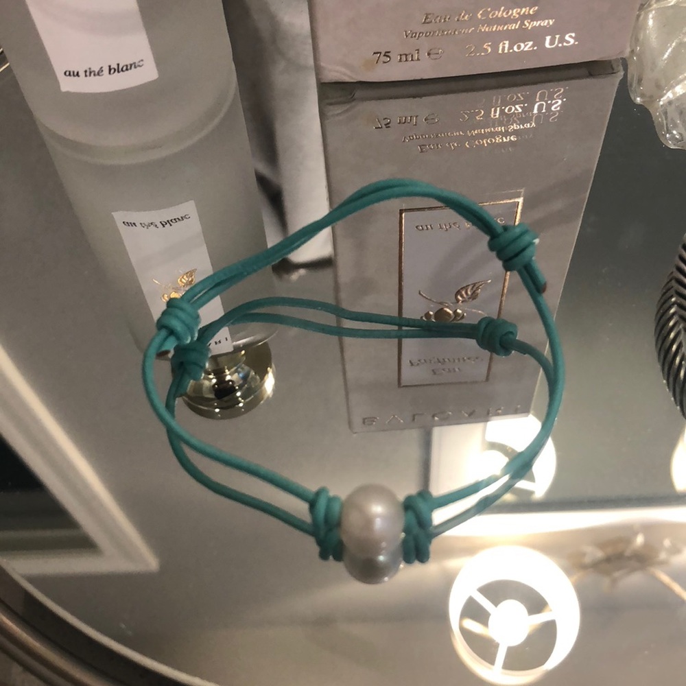 Teal pearl adjustable bracelet
